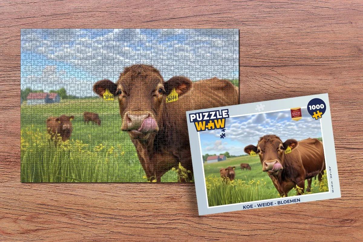 PuzzleWow Koe in de Weide Legpuzzel 1000 Stuks - Bloemenlandschap