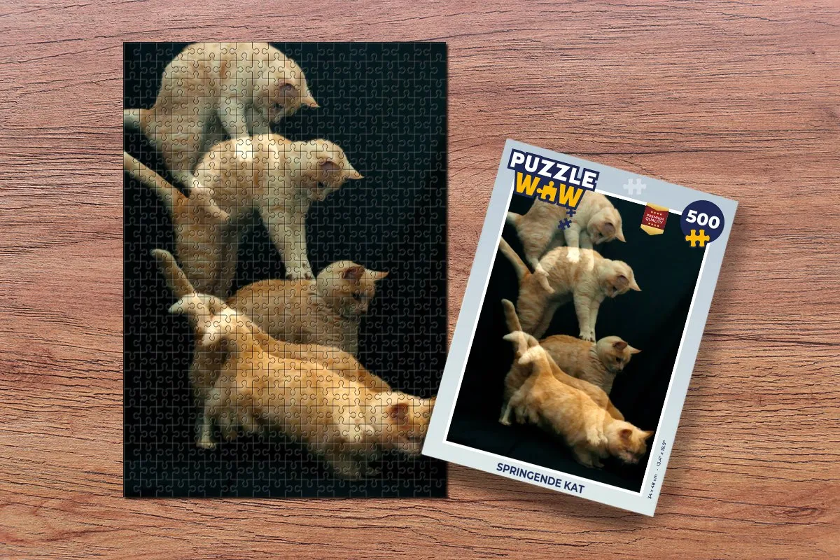 PuzzleWow Legpuzzel Springende kat 500 Stuks - Multicolor