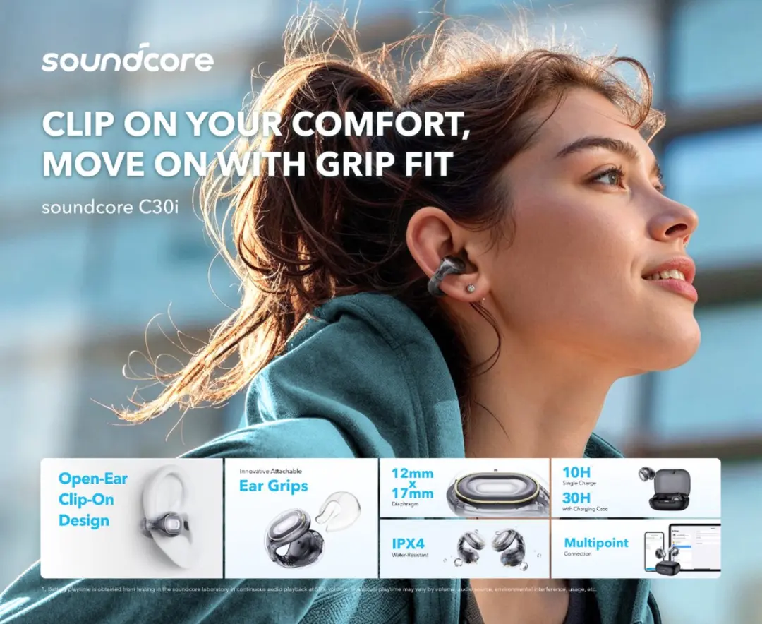 Soundcore C30i Open-Ear Oortjes - Zwart - afbeelding 4 van 6