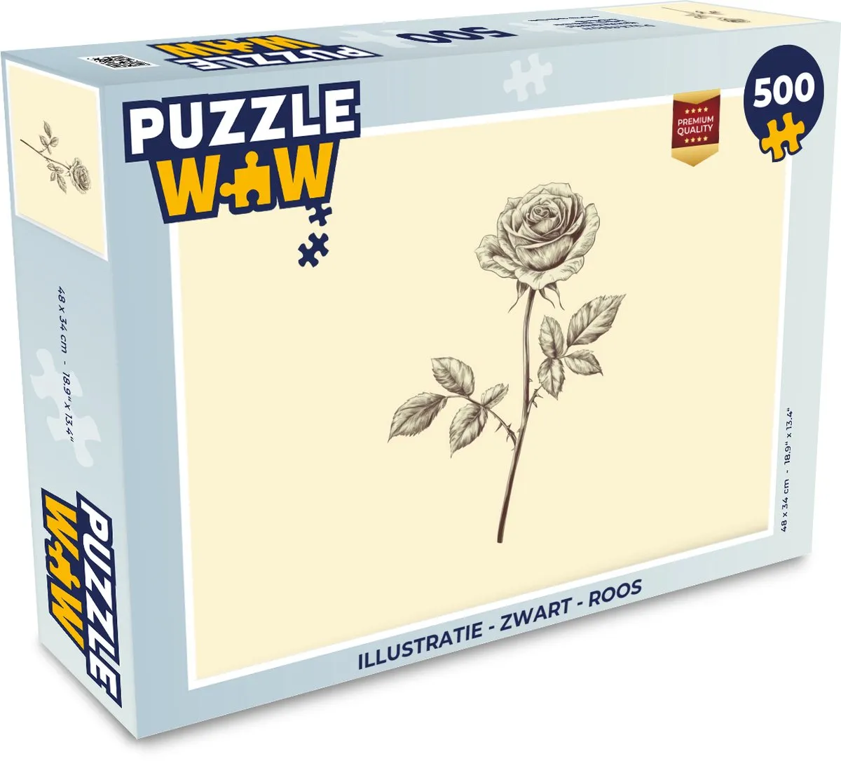 PuzzleWow Legpuzzel Roos 500 Stukjes - Zwart