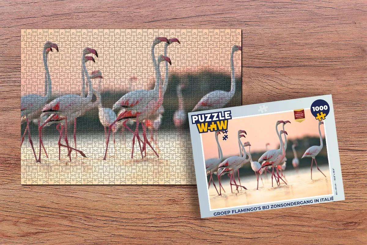 PuzzleWow Legpuzzel Flamingo's bij zonsondergang Italië 1000 Stuks - Multicolor