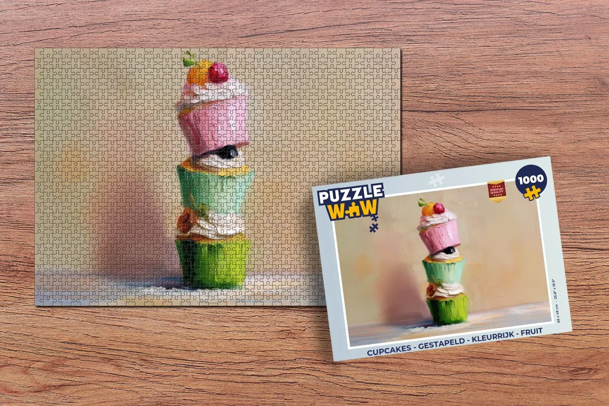 PuzzleWow Cupcakes Legpuzzel 1000 Stuks - Gestapeld Kleurrijk