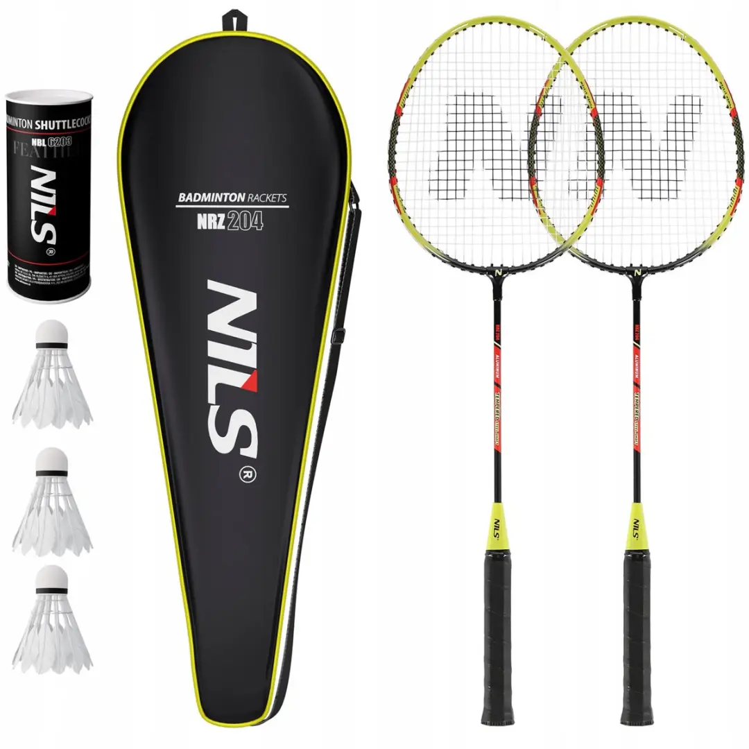 Nils Badminton Set: 2 Aluminium Rackets, 3 Feathers, Case
