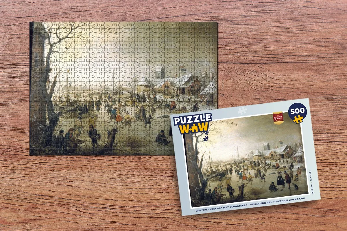 PuzzleWow Winterlandschap met schaatsers Puzzel - Hendrick Avercamp - 500 Stuks - Multicolor