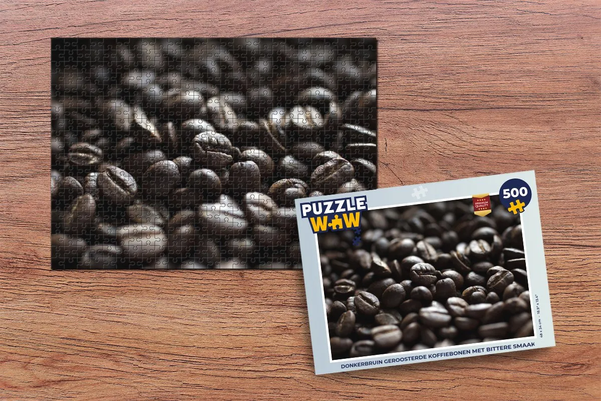 PuzzleWow Puzzel Donkerbruin Geroosterde Koffiebonen 500 Stuks - Multicolor