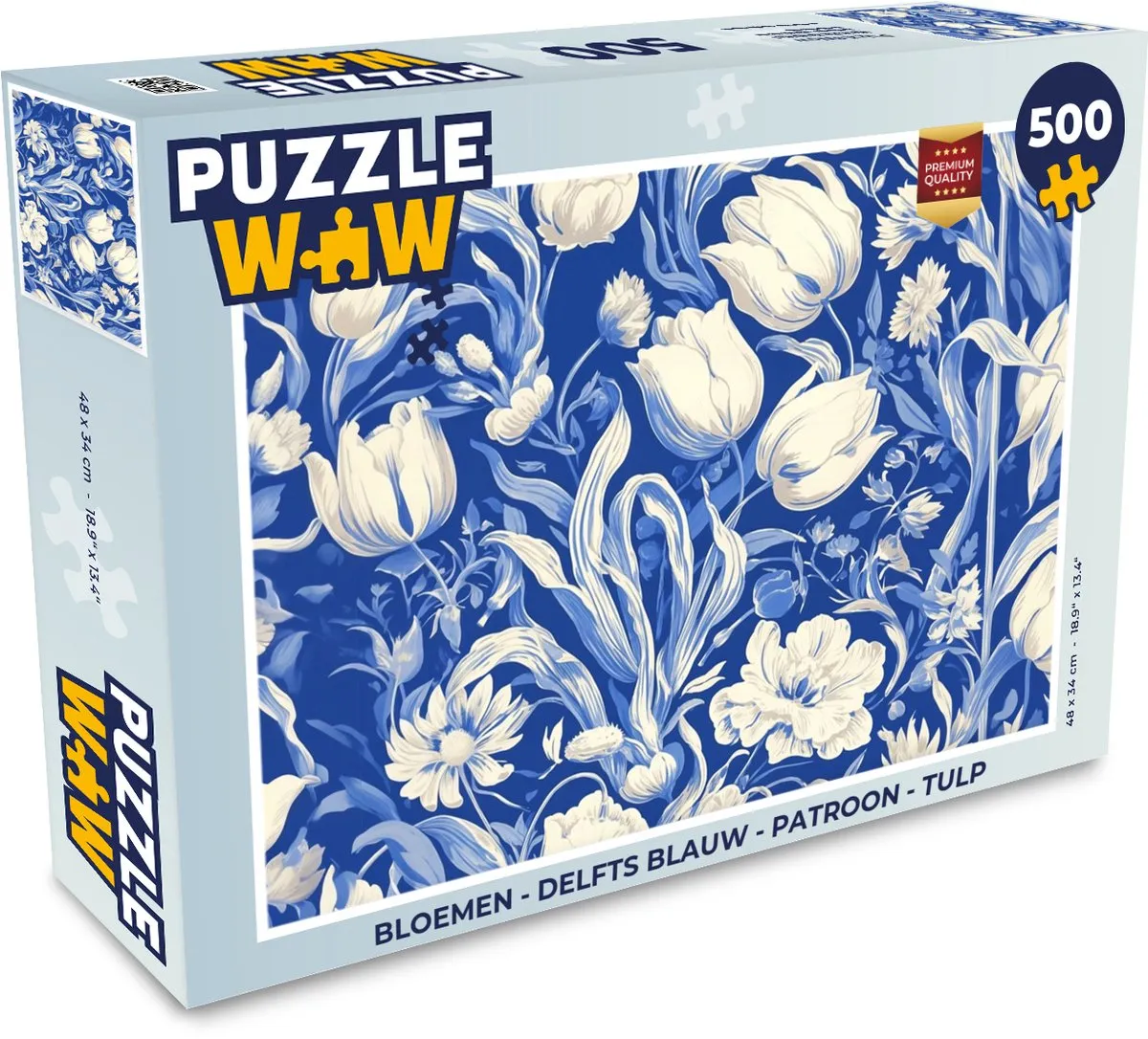 PuzzleWow Bloemen Legpuzzel Delfts Blauw 500 Stuks - MPN 8721375320778