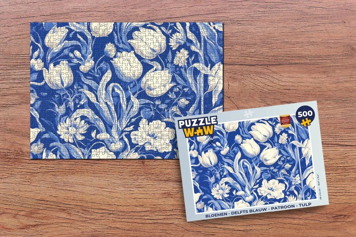 PuzzleWow Bloemen Legpuzzel Delfts Blauw 500 Stuks - MPN 8721375320778