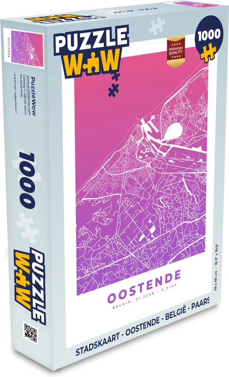 PuzzleWow Stadskaart Oostende België Legpuzzel 1000 Stuks
