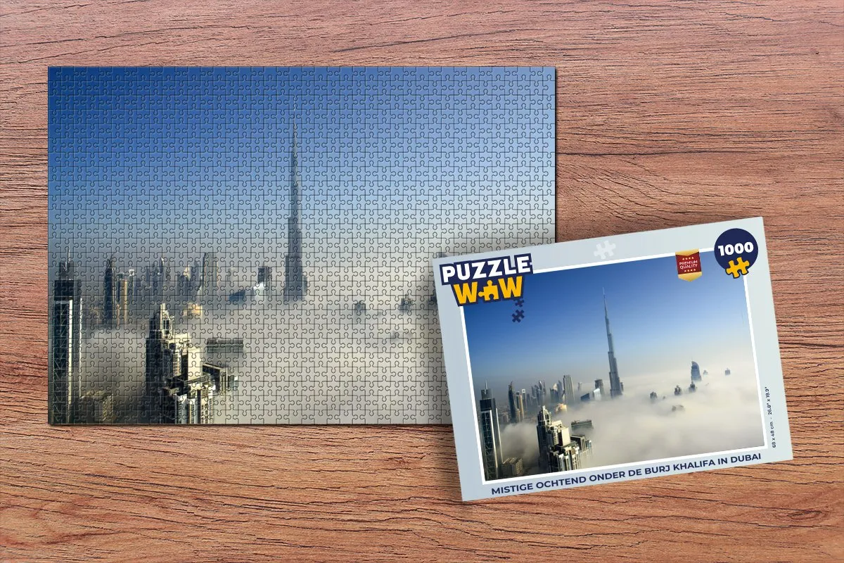 PuzzleWow Legpuzzel 1000 Stuks - Mistige Ochtend Burj Khalifa - Multicolor