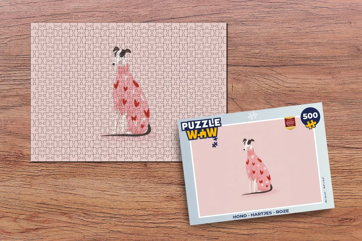 PuzzleWow Hond Hartjes Legpuzzel 500 Stuks - Roze - MPN 8721414226054