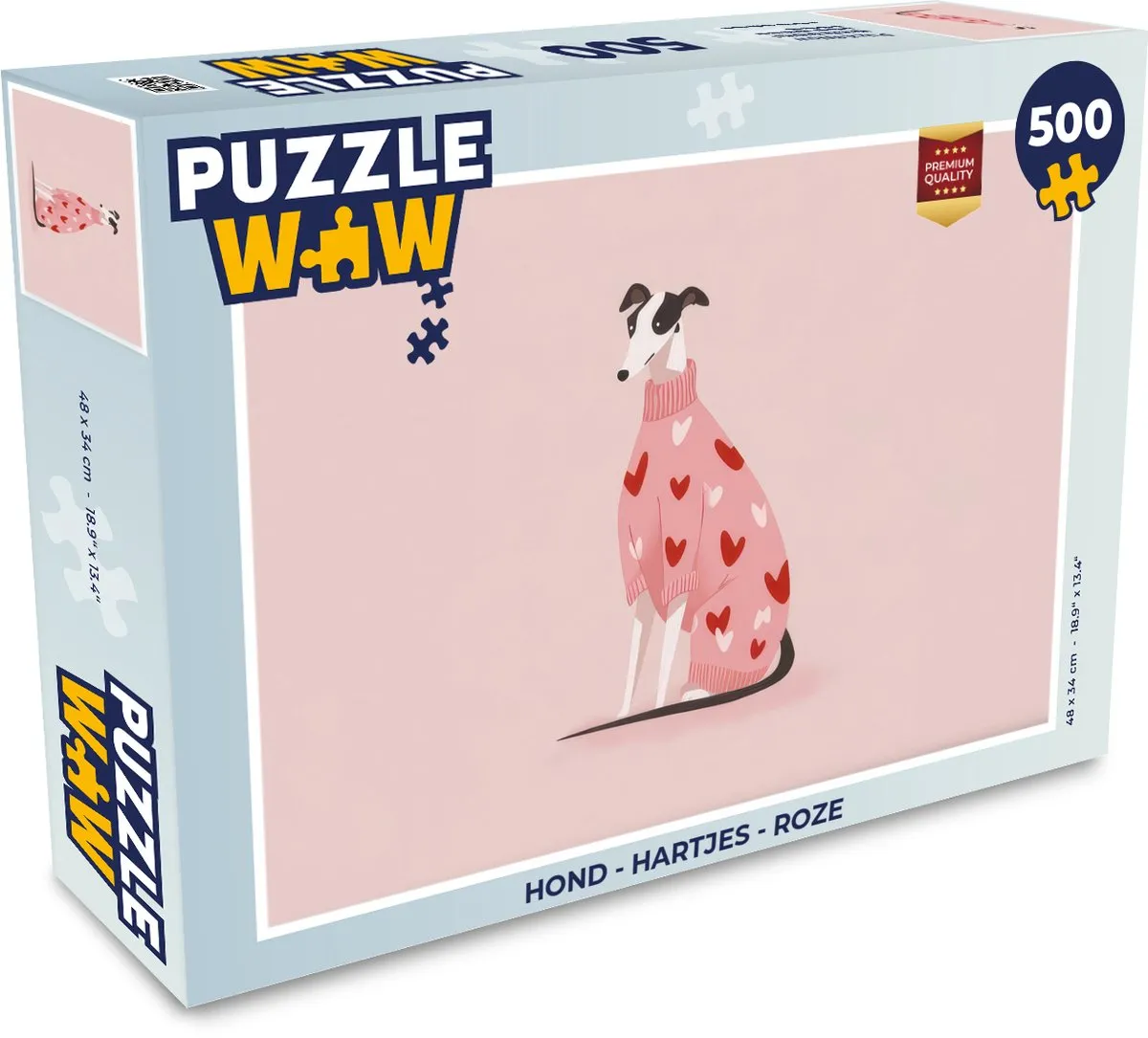 PuzzleWow Hond Hartjes Legpuzzel 500 Stuks - Roze - MPN 8721414226054