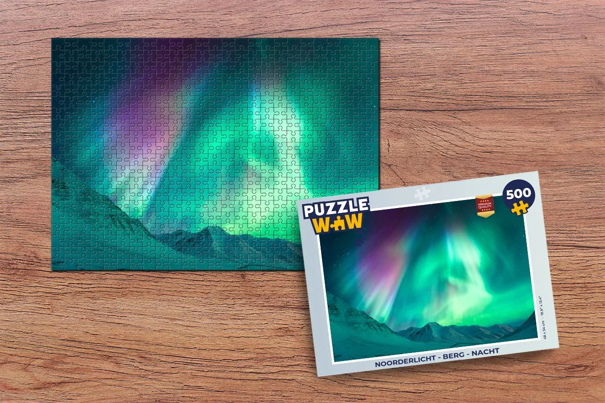 PuzzleWow Noorderlicht Nacht Legpuzzel 500 Stuks - Multicolor