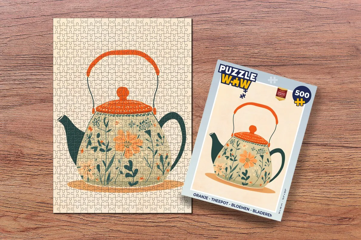 PuzzleWow Theepot Bloemen Legpuzzel 500 Stuks - Oranje