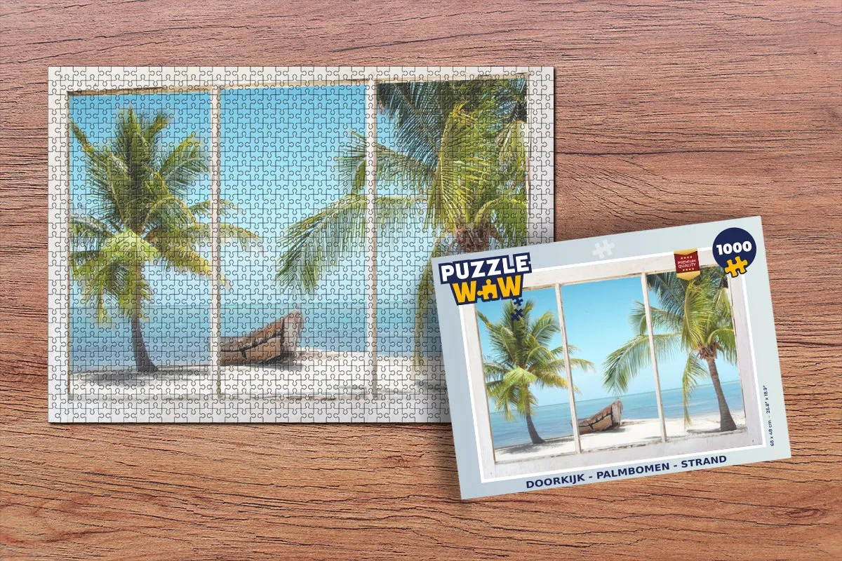PuzzleWow Doorkijk Palmbomen Strand Legpuzzel 1000 Stuks - Multicolor