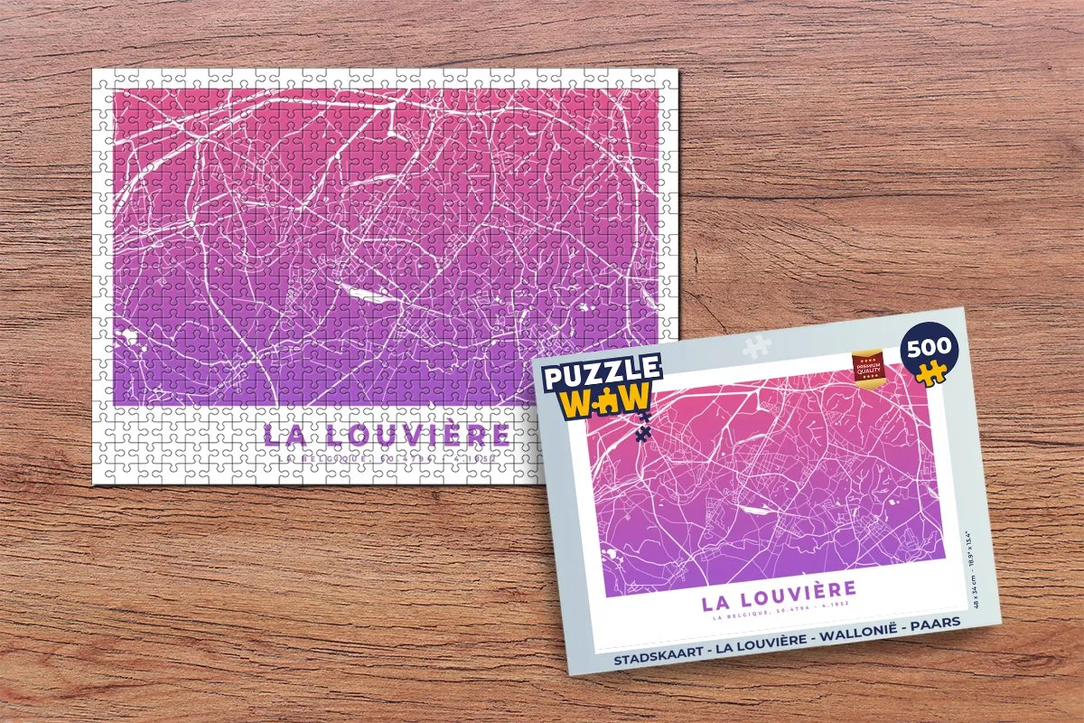 PuzzleWow Stadskaart La Louvière - Paars Legpuzzel 500 Stuks