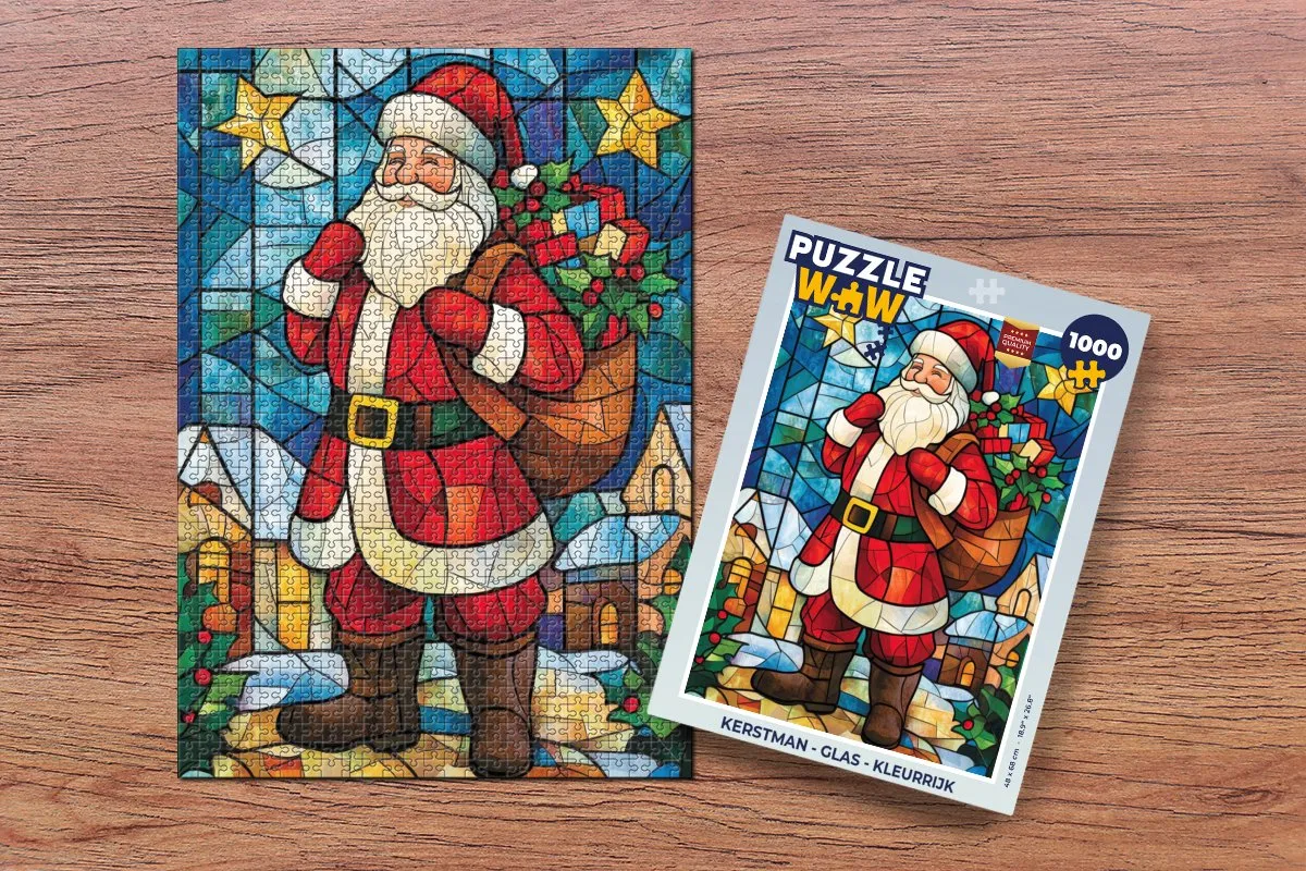 PuzzleWow Kerstman Glas Puzzle 1000 Stuks - Kleurrijk