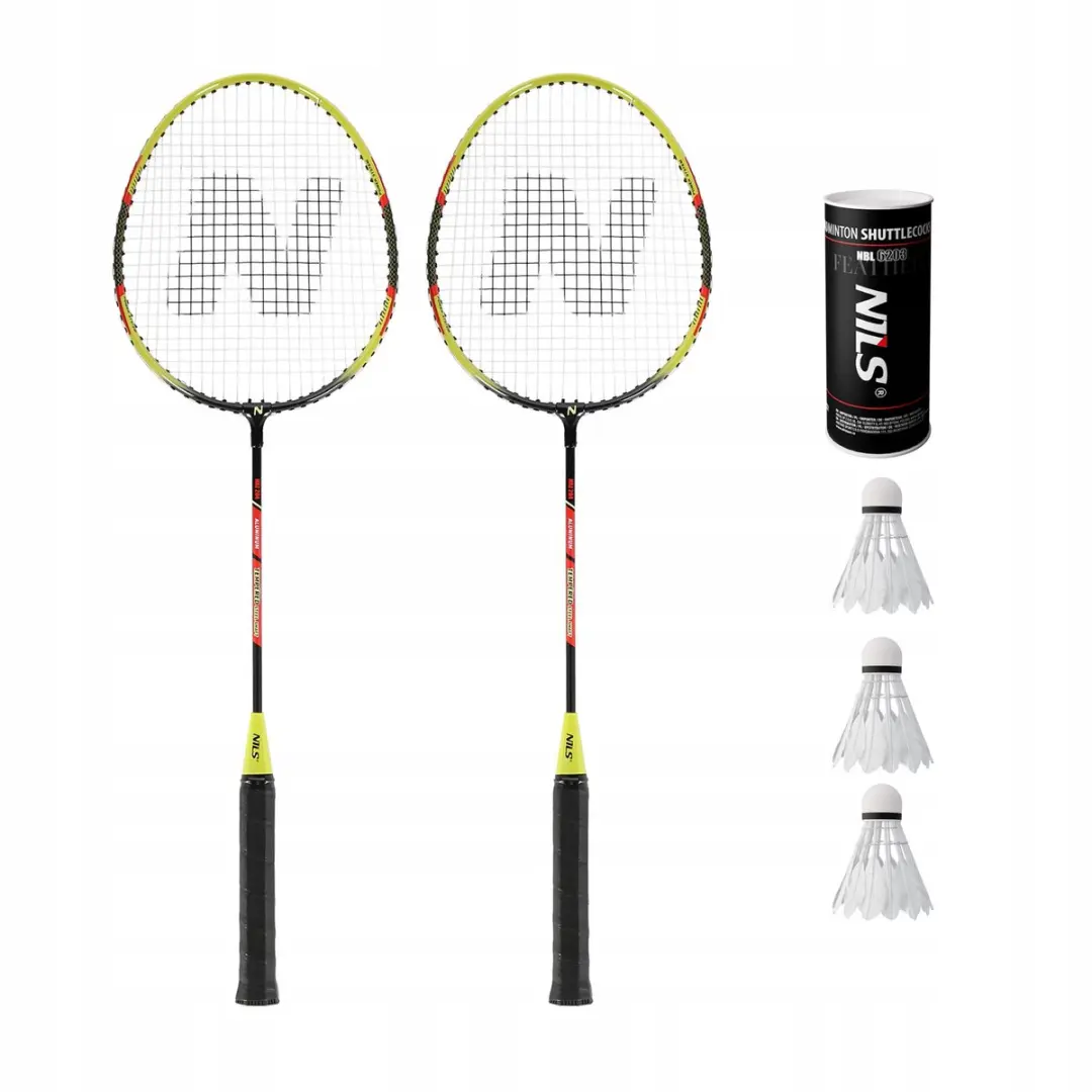 Nils Badminton Set: 2 Aluminium Rackets, 3 Feather Shuttlecocks & Case