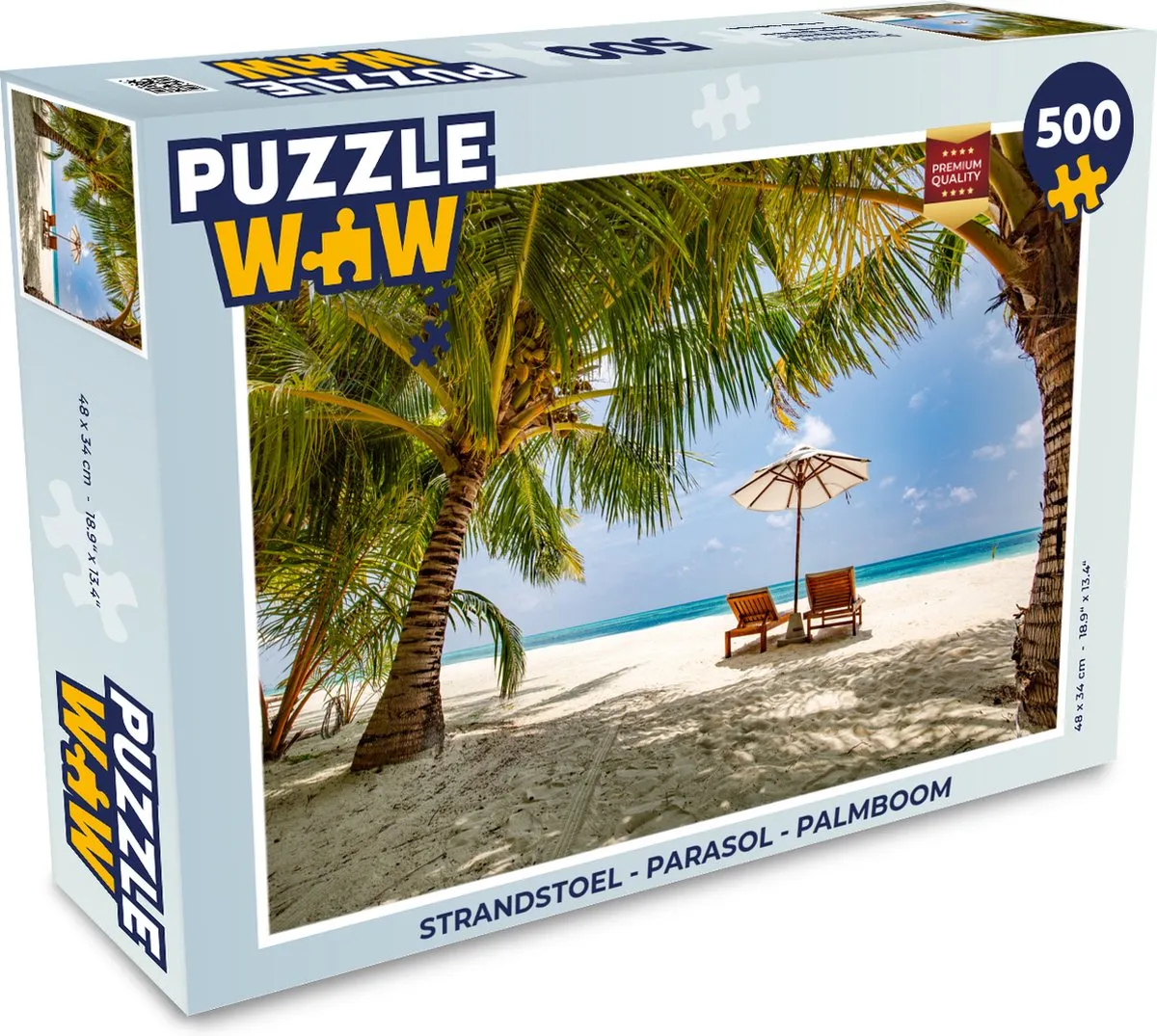 PuzzleWow Strandstoel Parasol Palmboom Legpuzzel 500 Stuks