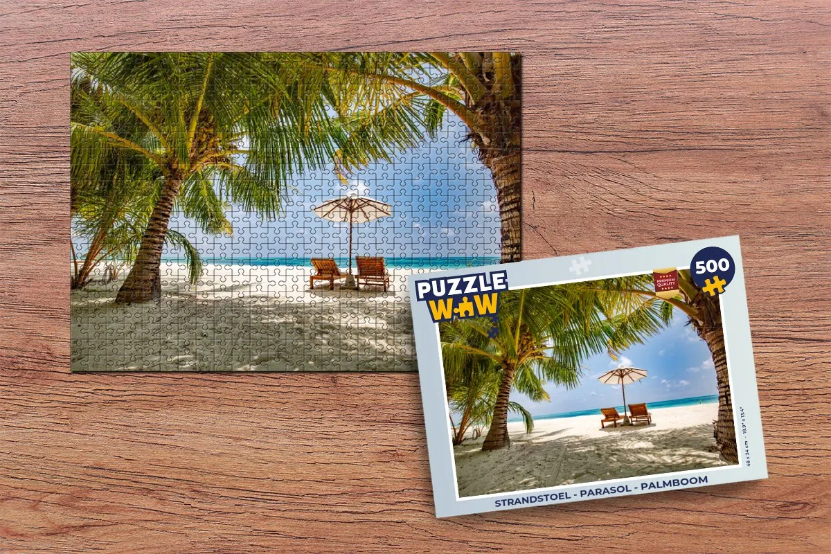 PuzzleWow Strandstoel Parasol Palmboom Legpuzzel 500 Stuks - Multicolor