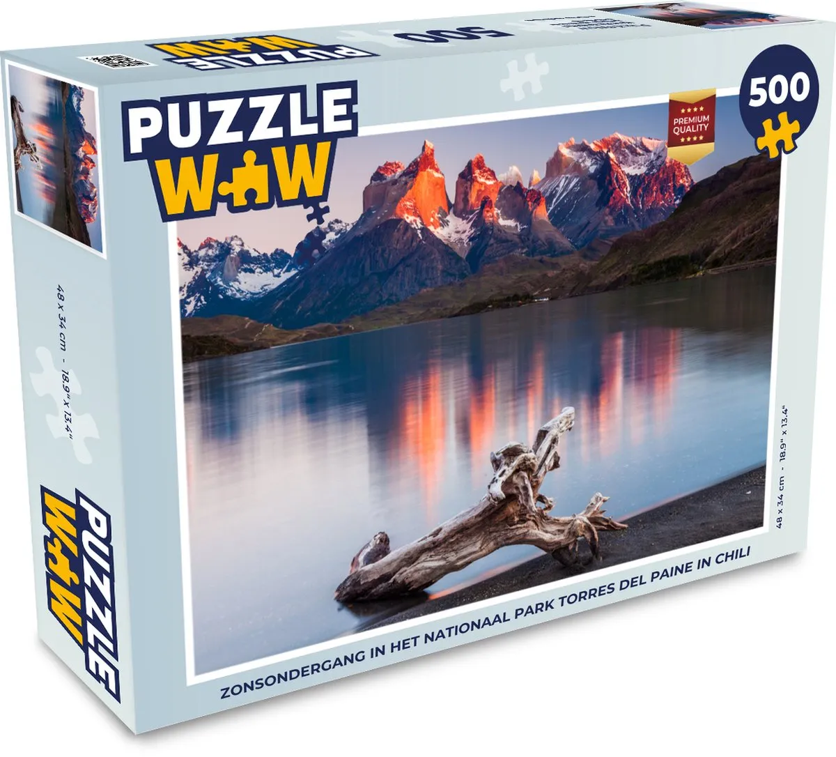 PuzzleWow Zonsondergang Torres del Paine Legpuzzel 500 Stuks - Multicolor