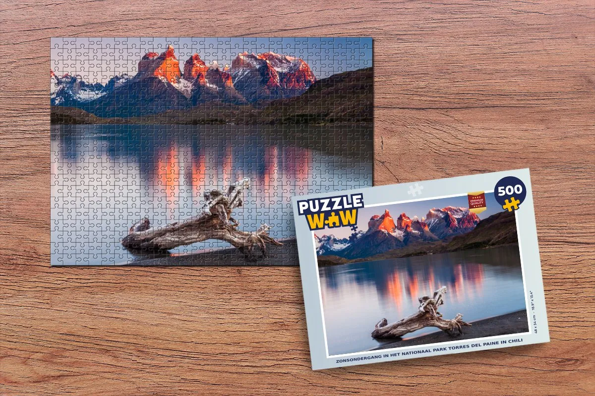 PuzzleWow Zonsondergang Torres del Paine Legpuzzel 500 Stuks - Multicolor