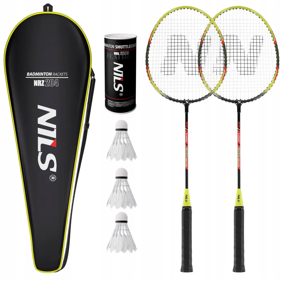 Nils Badminton Set: 2 Aluminium Racquets, 3 Feathershuttles & Cover