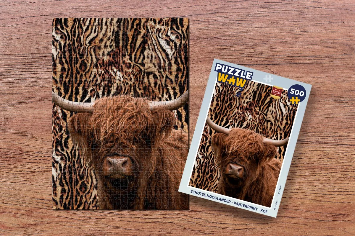 PuzzleWow Schotse Hooglander Panterprint Legpuzzel 500 Stuks - Multicolor