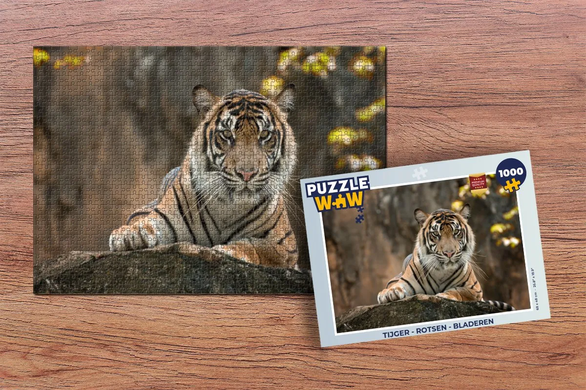 PuzzleWow Tijger Rotsen Bladeren Legpuzzel 1000 Stuks - Multicolor