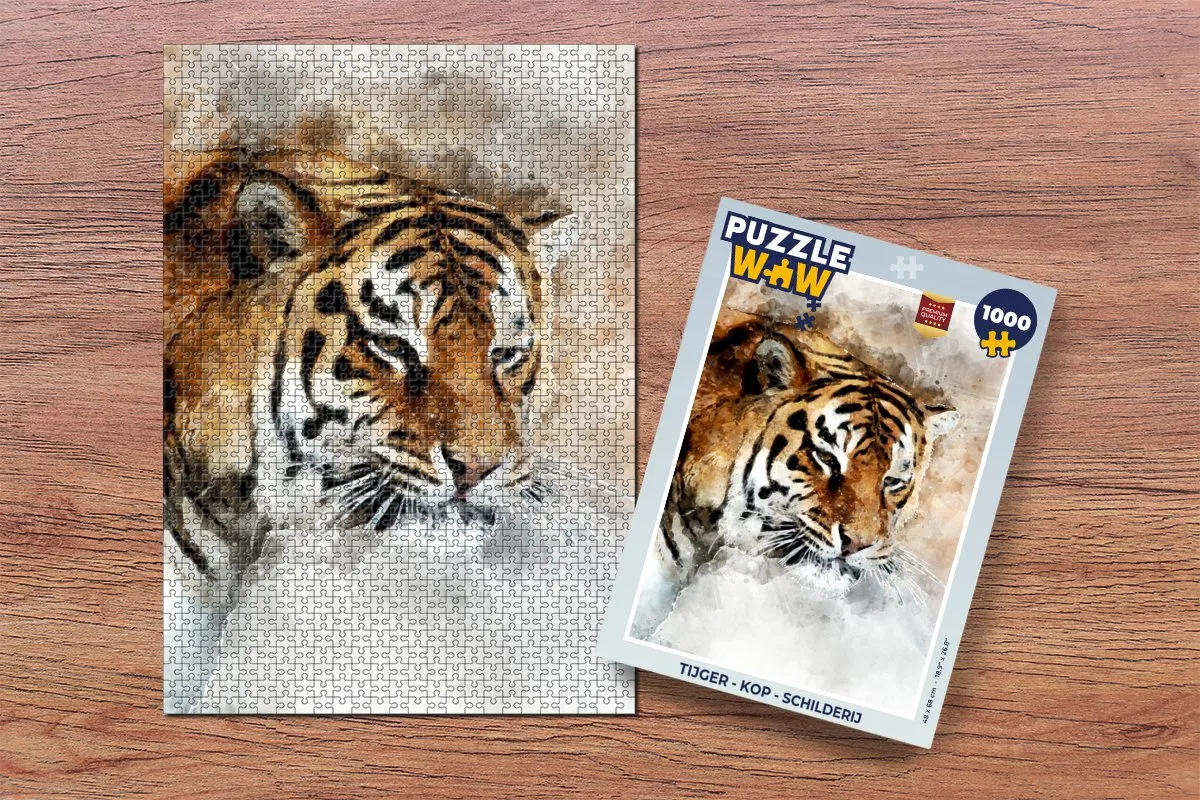 PuzzleWow Tijger - Kop Schilderij Legpuzzel 1000 Stuks - Multicolor