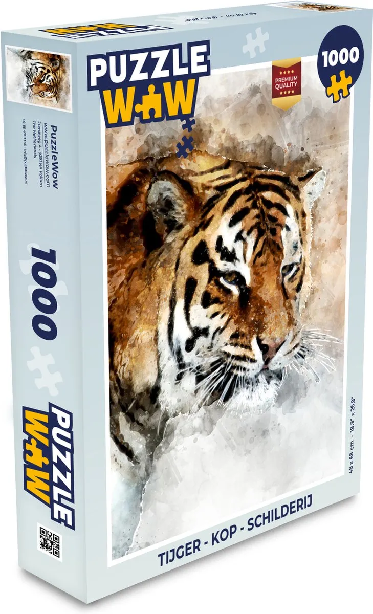 PuzzleWow Tijger - Kop Schilderij Legpuzzel 1000 Stuks - Multicolor