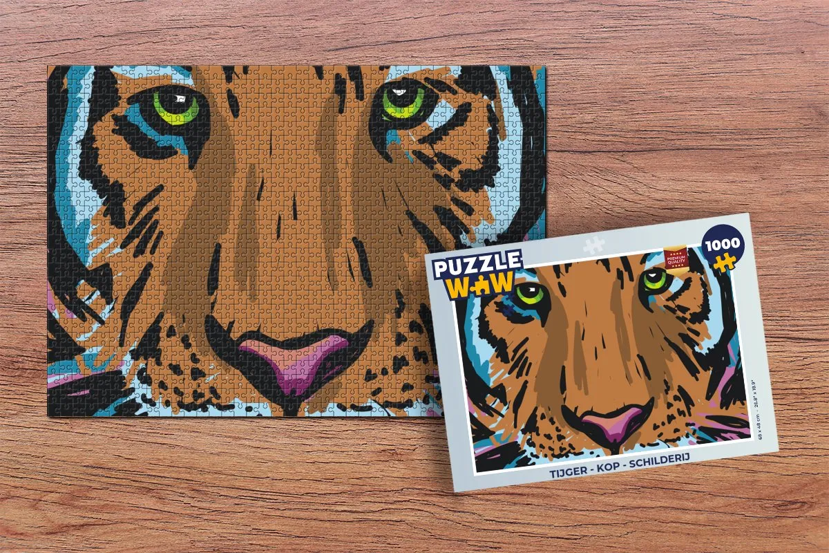 PuzzleWow Tijger - Kop Schilderij Legpuzzel 1000 Stuks - Multicolor
