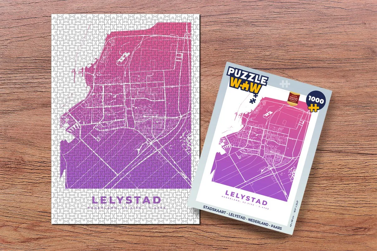PuzzleWow Stadskaart Lelystad Nederland - 1000 Stuks - Multicolor