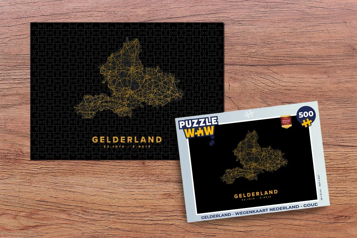 PuzzleWow Gelderland Wegenkaart Nederland Legpuzzel 500 Stuks - Goud