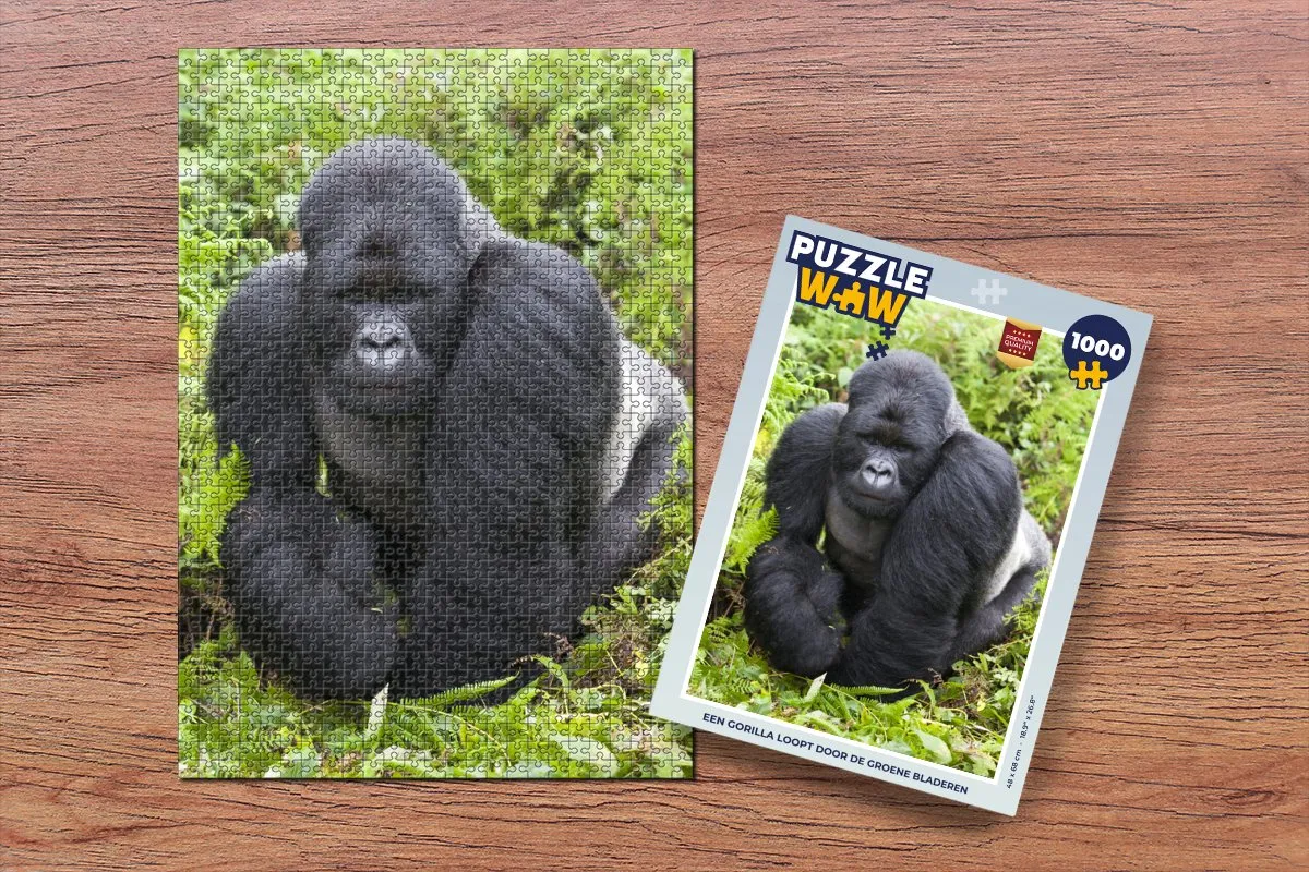 PuzzleWow Legpuzzel 1000 Stuks - Gorilla in Groene Bladeren - Multicolor
