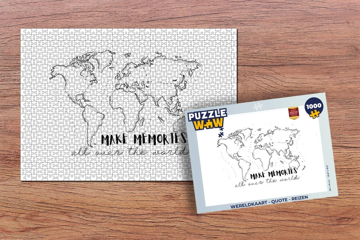 PuzzleWow Wereldkaart Quote Legpuzzel 1000 Stuks - Multicolor
