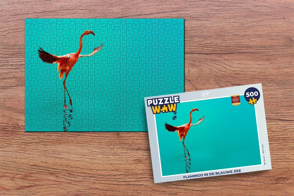 PuzzleWow Legpuzzel Flamingo in de Blauwe Zee 500 Stuks - Multicolor