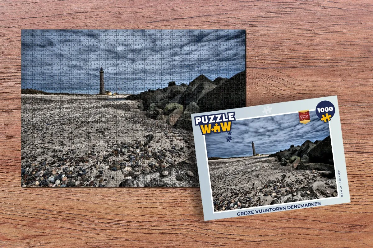 PuzzleWow Legpuzzel Grijze Vuurtoren Denemarken 1000 Stuks - Multicolor