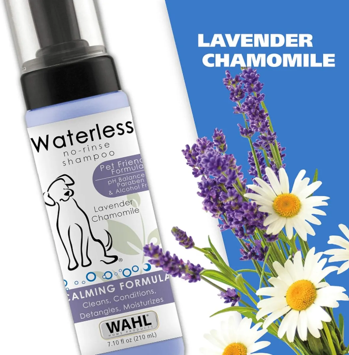 Wahl Pet Friendly Waterless No Rinse Shampoo voor Honden – Lavender & Chamomile – Droogshampoo Zonder Uitspoelen – Reinigt, Ontwart & Hydrateert – Milde Verzorging voor Hondenvacht – 210 ml