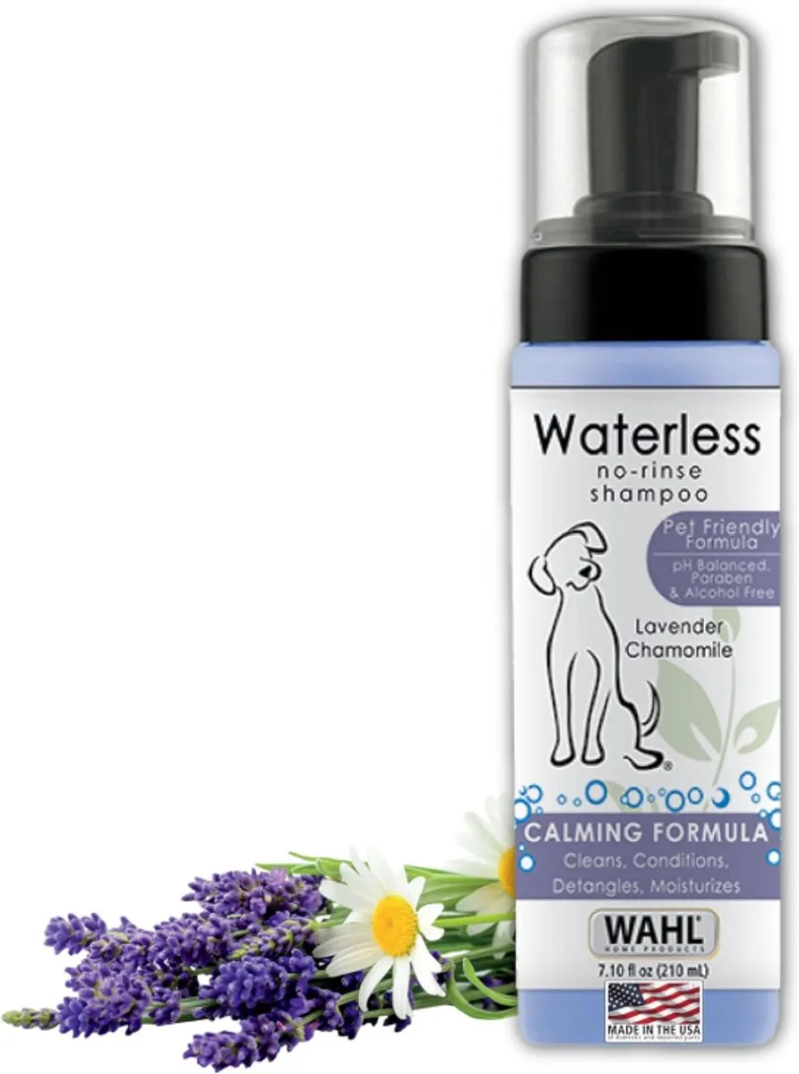 Wahl Pet Friendly Waterless No Rinse Shampoo voor Honden – Lavender & Chamomile – Droogshampoo Zonder Uitspoelen – Reinigt, Ontwart & Hydrateert – Milde Verzorging voor Hondenvacht – 210 ml