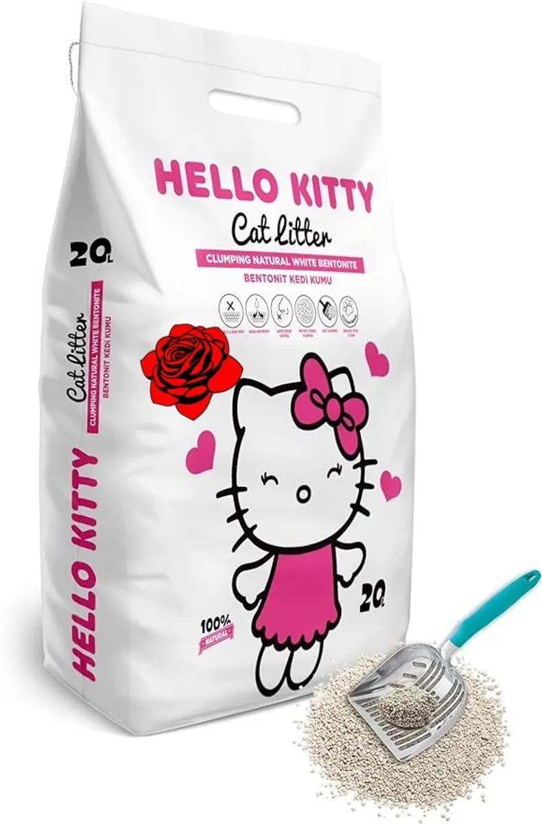 HELLO KITTY 20LT FINE Grained WHITE BENTONITE ROSE SCENTED Kattenbakvulling