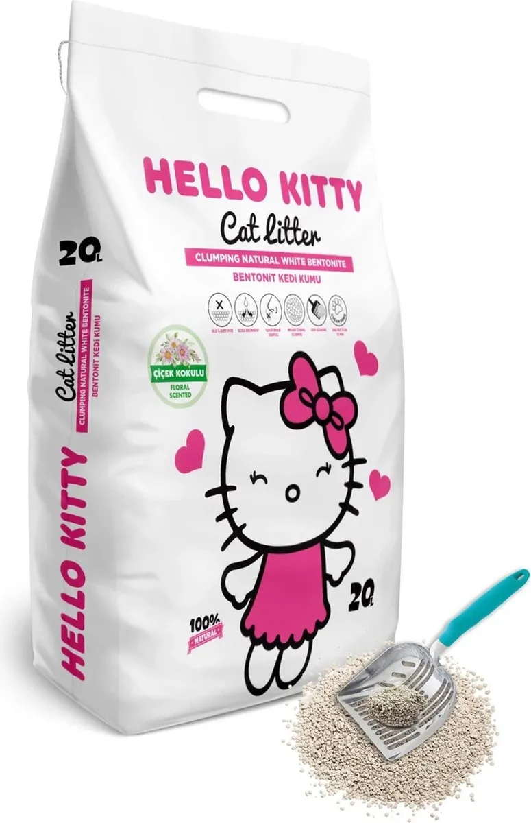 HELLO KITTY 20LT FINE Grained WHITE BENTONITE ROSE SCENTED Kattenbakvulling