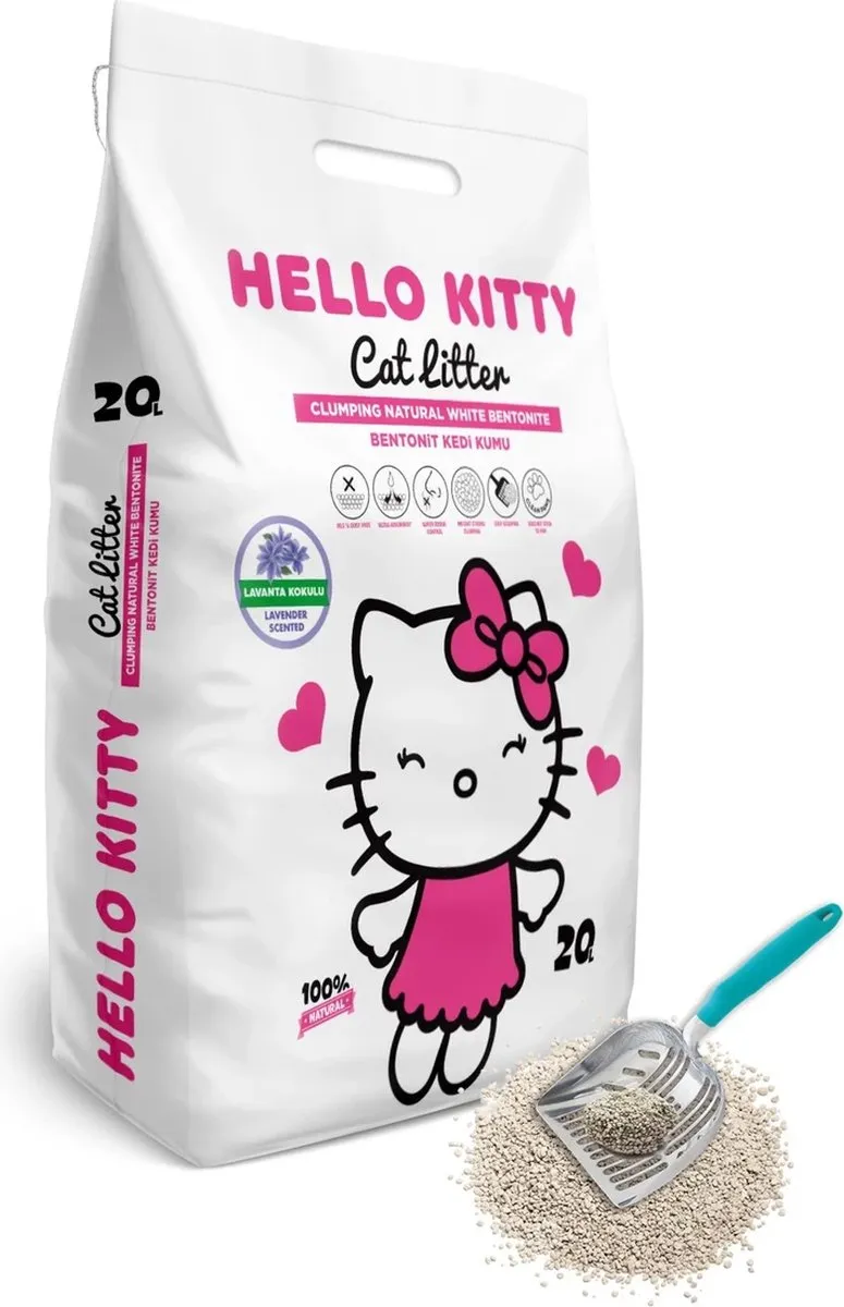 HELLO KITTY 20LT FIJNKORRELIG WIT BENTONIET LAVENDELGEUR Kattenbakvulling
