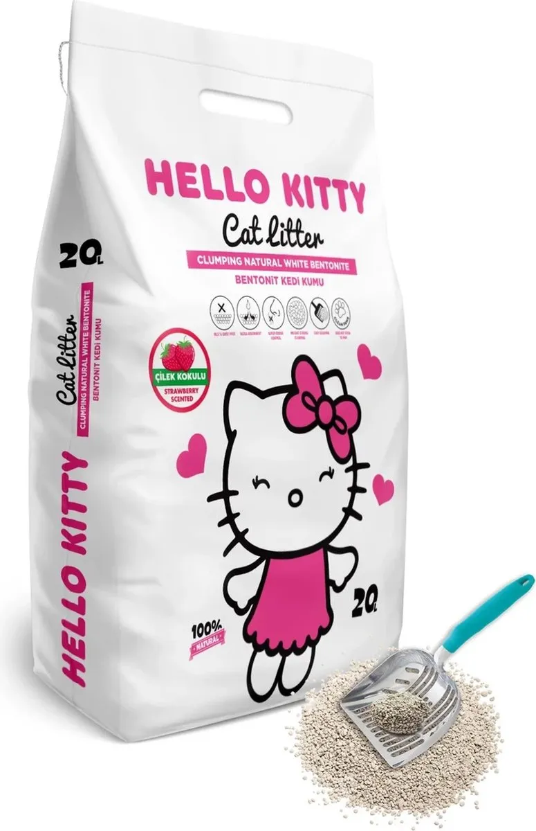 HELLO KITTY 20LT FIJNKORRELIGE WITTE BENTONIET MARSEILLE ZEEP GEURENDE KATTENBAKVULLING