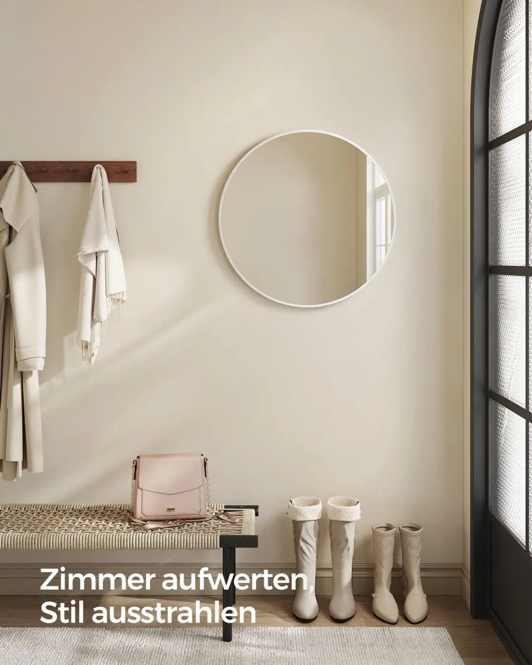 Songmics LWM104WC01 Ronde Wandspiegel 41cm - Matwit - afbeelding 4 van 6