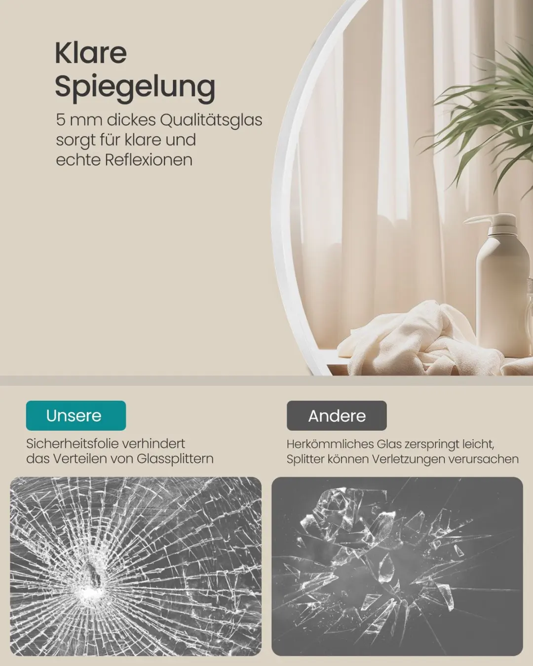 Songmics LWM104WC01 Ronde Wandspiegel 41cm - Matwit - afbeelding 3 van 6