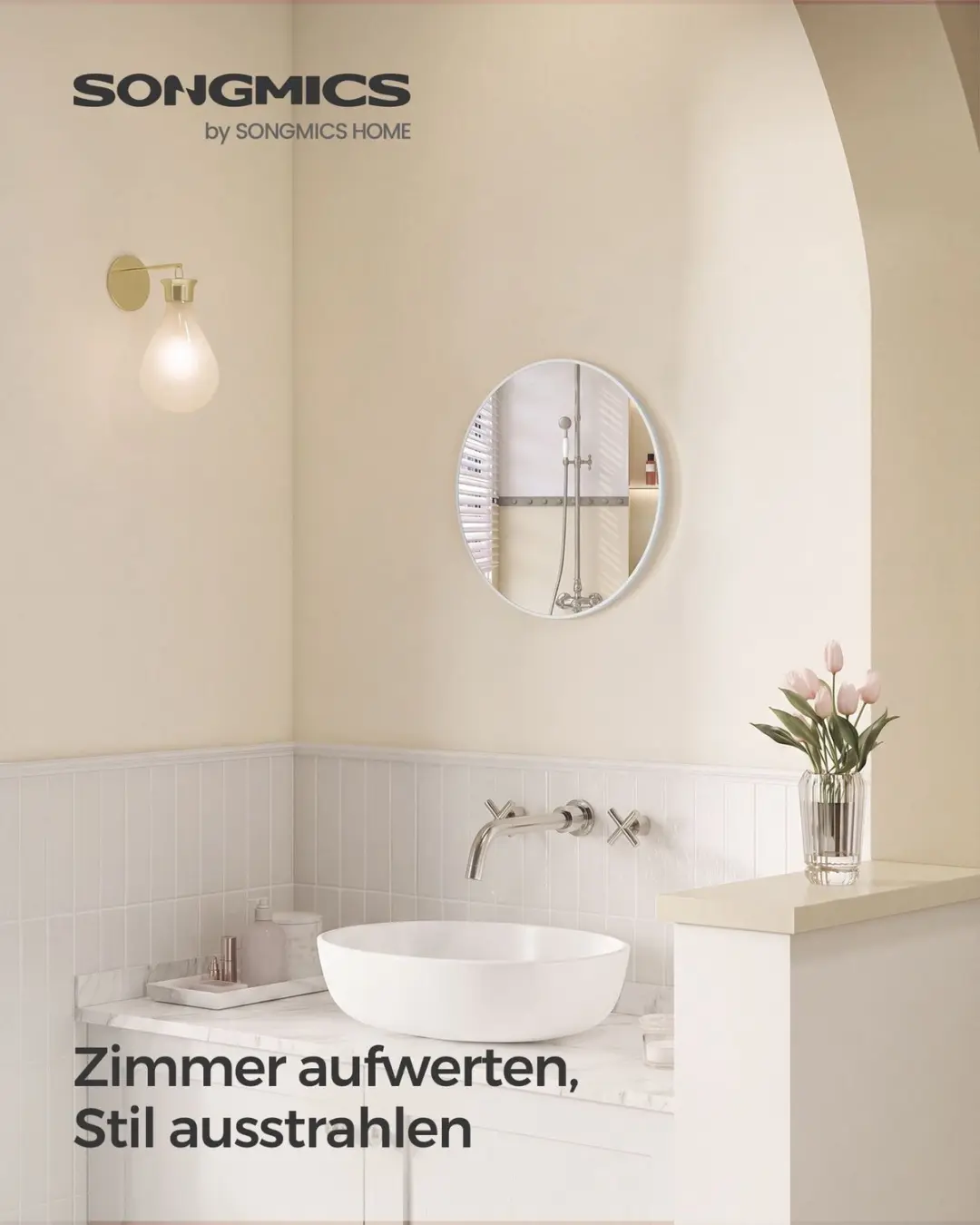 Songmics LWM104WC01 Ronde Wandspiegel 41cm - Matwit - afbeelding 5 van 6