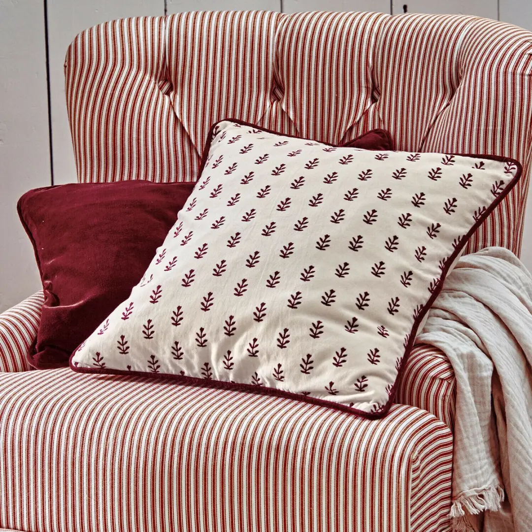 Loberon Kussenhoes Eilira - 2 Stuks - Donkerrood/Beige - afbeelding 5 van 5