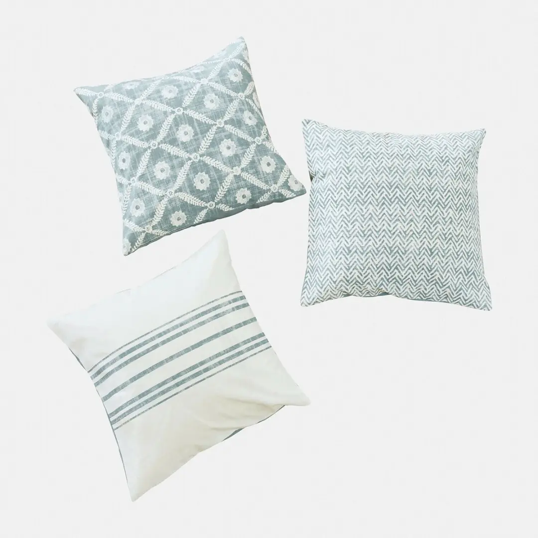 Loberon Sigruna Kussenhoes - 3 Stuks - Blauw/Wit - afbeelding 5 van 5