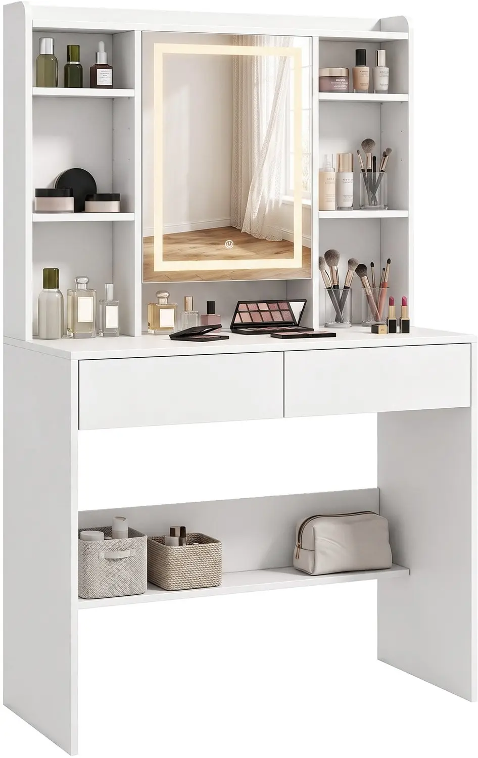 HOMCOM Vanity Table-MDF-90 x 40 x 144,7 cm-Weiß