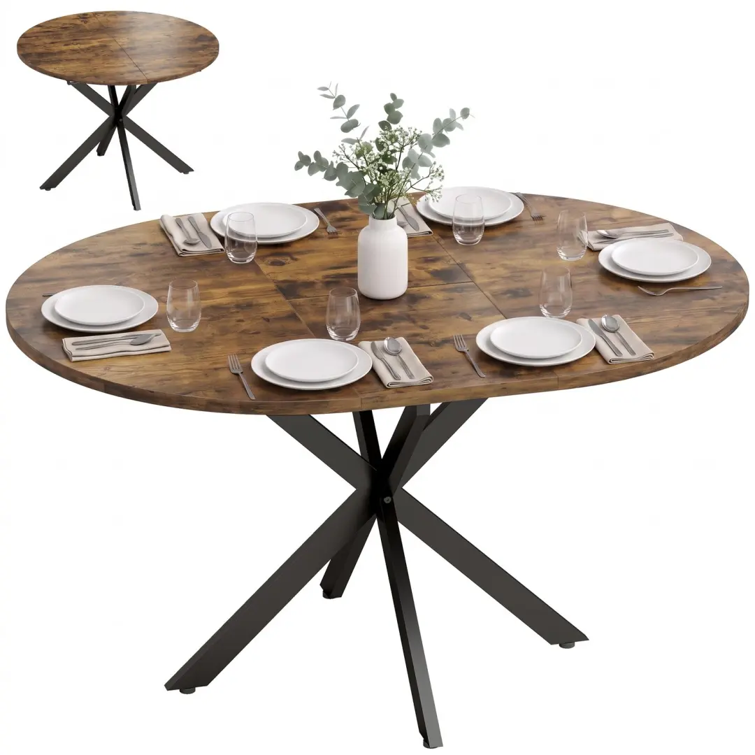 HOMCOM Extendable Dining Table-MDF, Stahl-135 x 100 x 75 cm-Rustikal-Braun